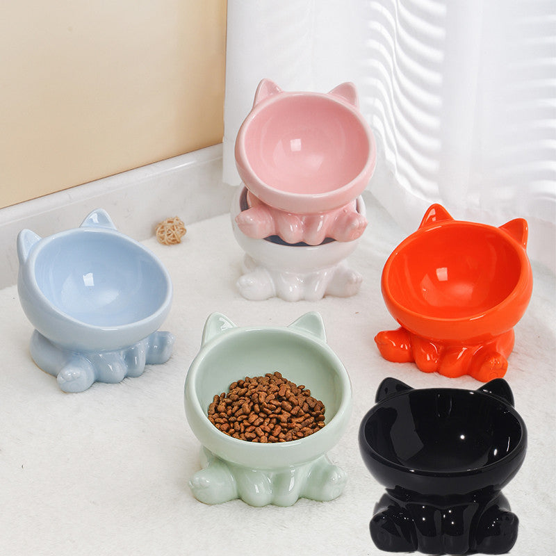 Ceramic Cat Bowl Angled Pet Food Dish