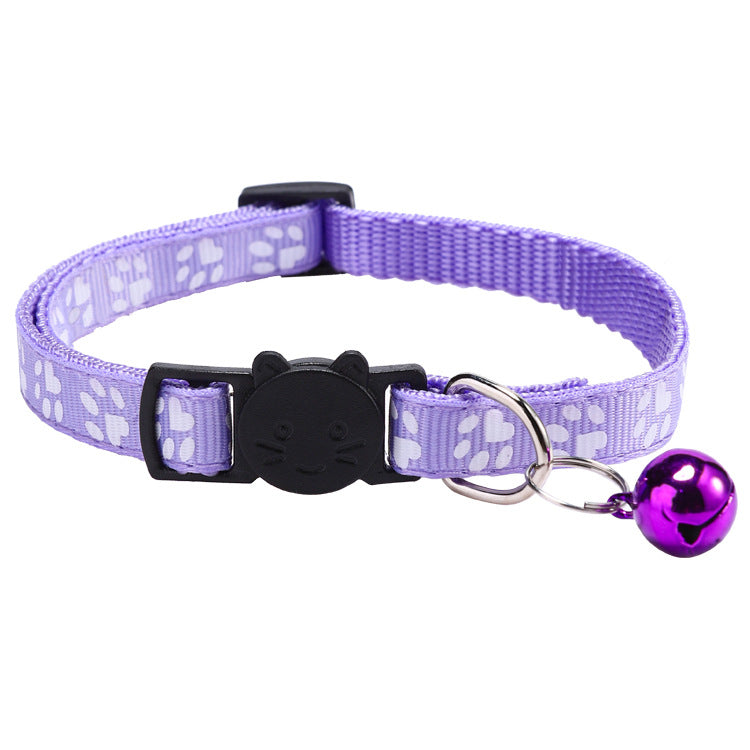 Cat Pet Collar with Bell, Colorful Paw Print Collar