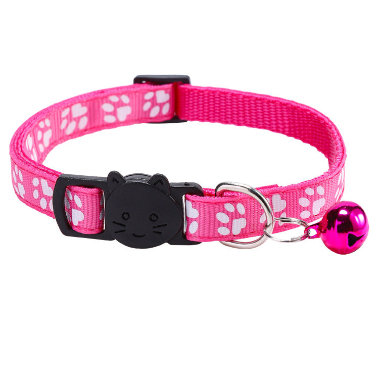 Cat Pet Collar with Bell, Colorful Paw Print Collar