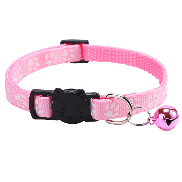 Cat Pet Collar with Bell, Colorful Paw Print Collar