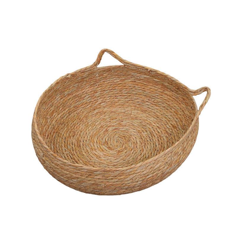 Handwoven Rattan Pet Bed Cat Nest Scratch Pad Durable Grass Cotton Linen
