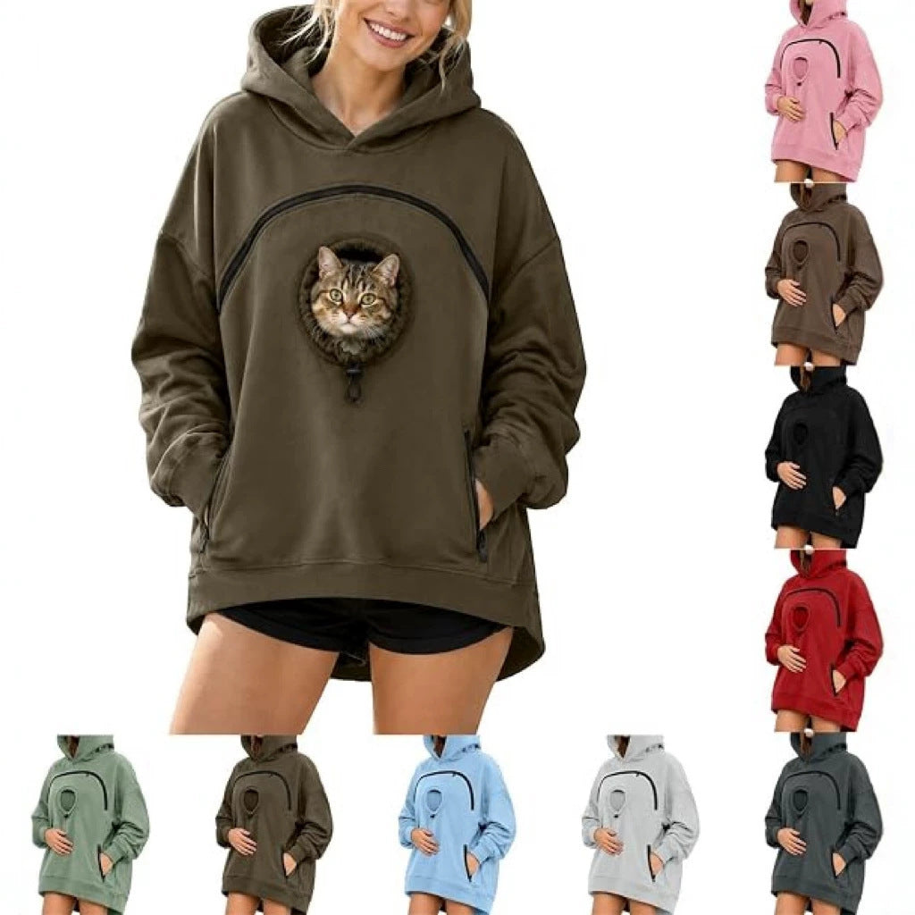Womens Long Sleeve Hoodie with Pet Pocket