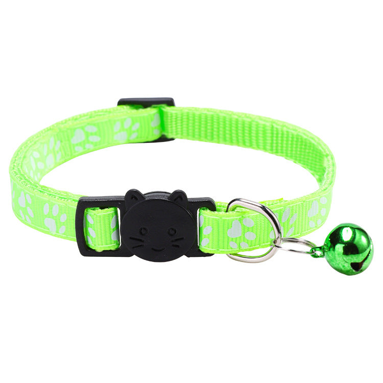 Cat Pet Collar with Bell, Colorful Paw Print Collar