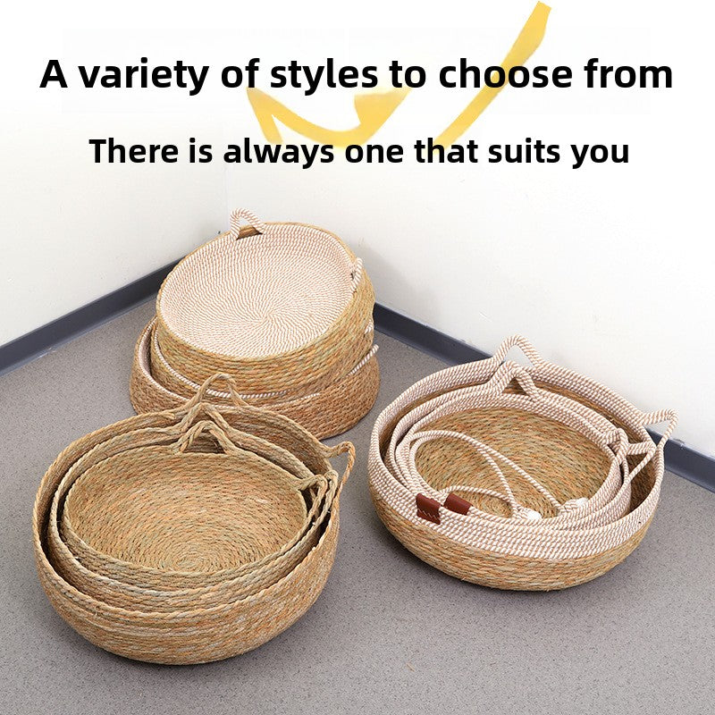 Handwoven Rattan Pet Bed Cat Nest Scratch Pad Durable Grass Cotton Linen