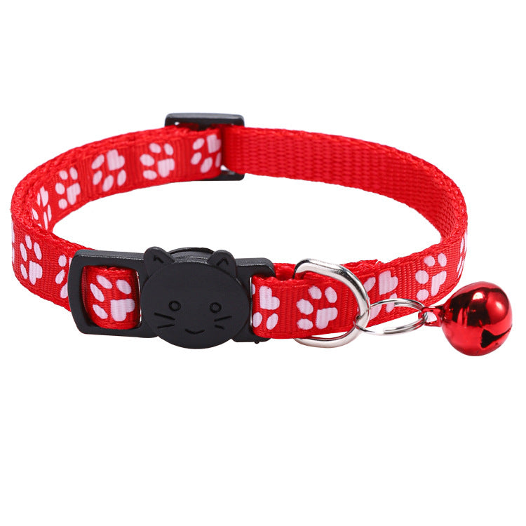 Cat Pet Collar with Bell, Colorful Paw Print Collar