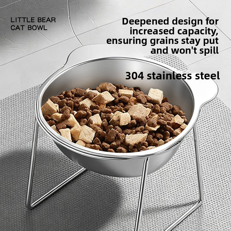 New stainless steel pet bowl, cat water and food bowl, pet neck-protecting elevated stand, dog bowl, for pets to drink and eat