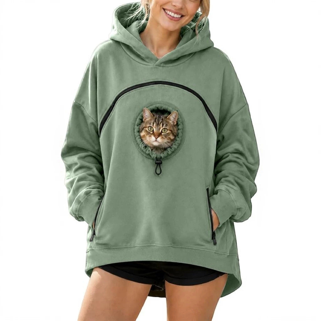 Womens Long Sleeve Hoodie with Pet Pocket