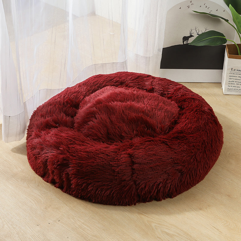 Round Plush Pet Bed for Dogs Cats Warm Cozy Dog Mat Nest