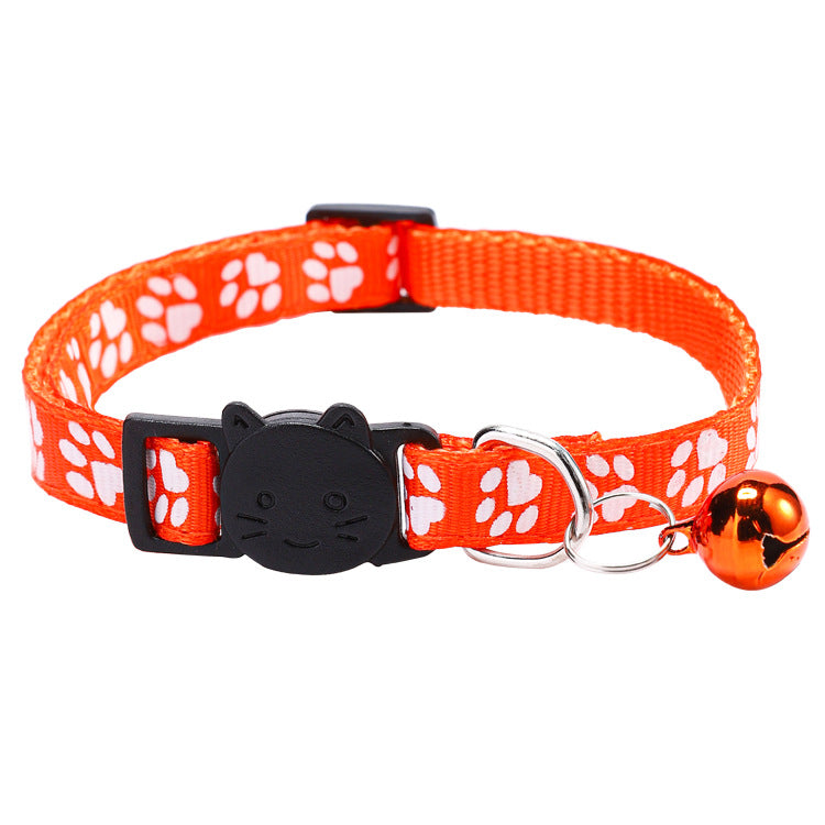 Cat Pet Collar with Bell, Colorful Paw Print Collar