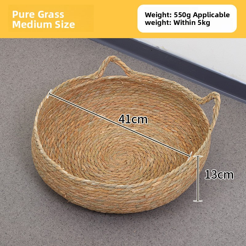 Handwoven Rattan Pet Bed Cat Nest Scratch Pad Durable Grass Cotton Linen