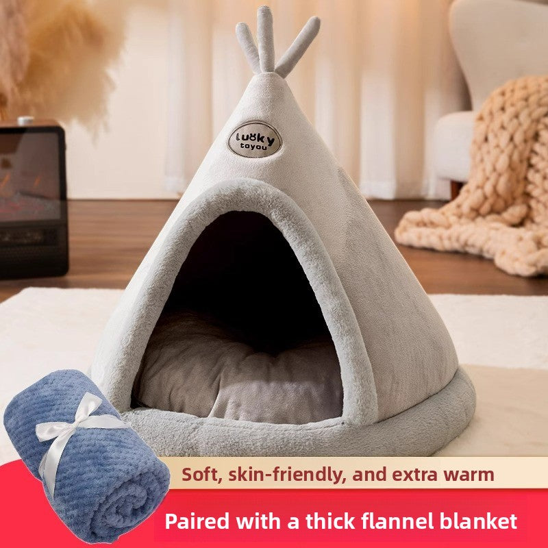 Autumn Winter Cat Tent Yurt Style Pet Kennel with Blanket