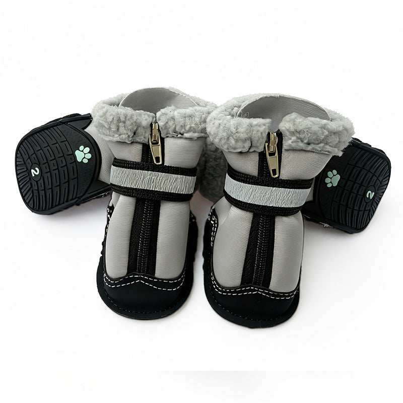 Winter velvet dog shoes reflective non-slip pet cotton shoes
