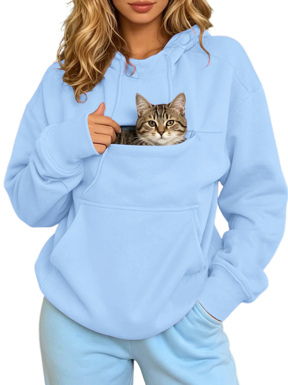 Autumn and Winter Warm Hooded Fleece Long-Sleeve Sweatshirt with Large Pockets for Men and Women Pet-Friendly