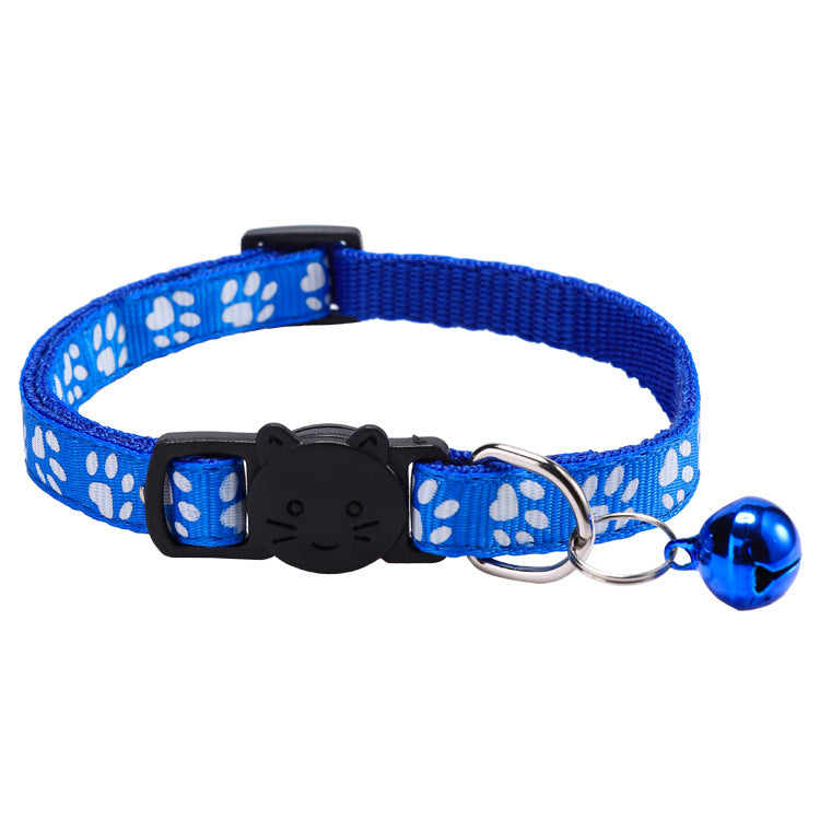 Cat Pet Collar with Bell, Colorful Paw Print Collar