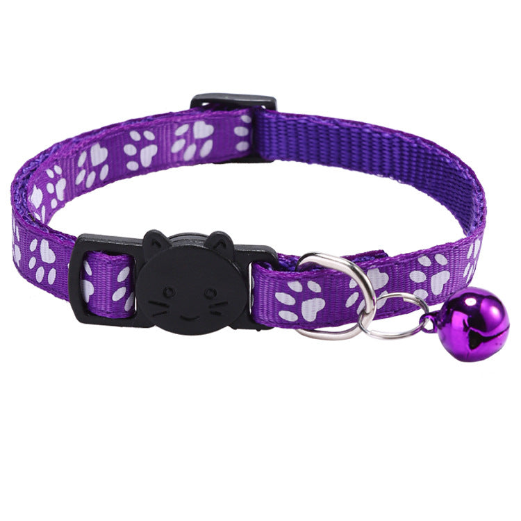 Cat Pet Collar with Bell, Colorful Paw Print Collar