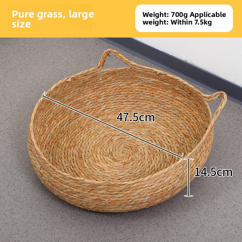 Handwoven Rattan Pet Bed Cat Nest Scratch Pad Durable Grass Cotton Linen