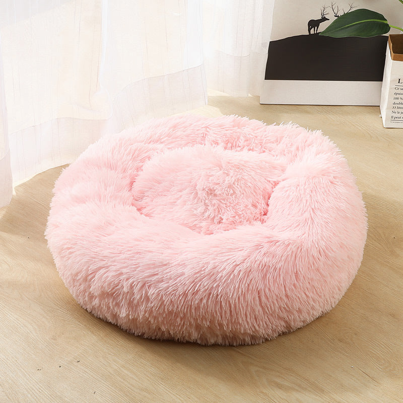 Round Plush Pet Bed for Dogs Cats Warm Cozy Dog Mat Nest