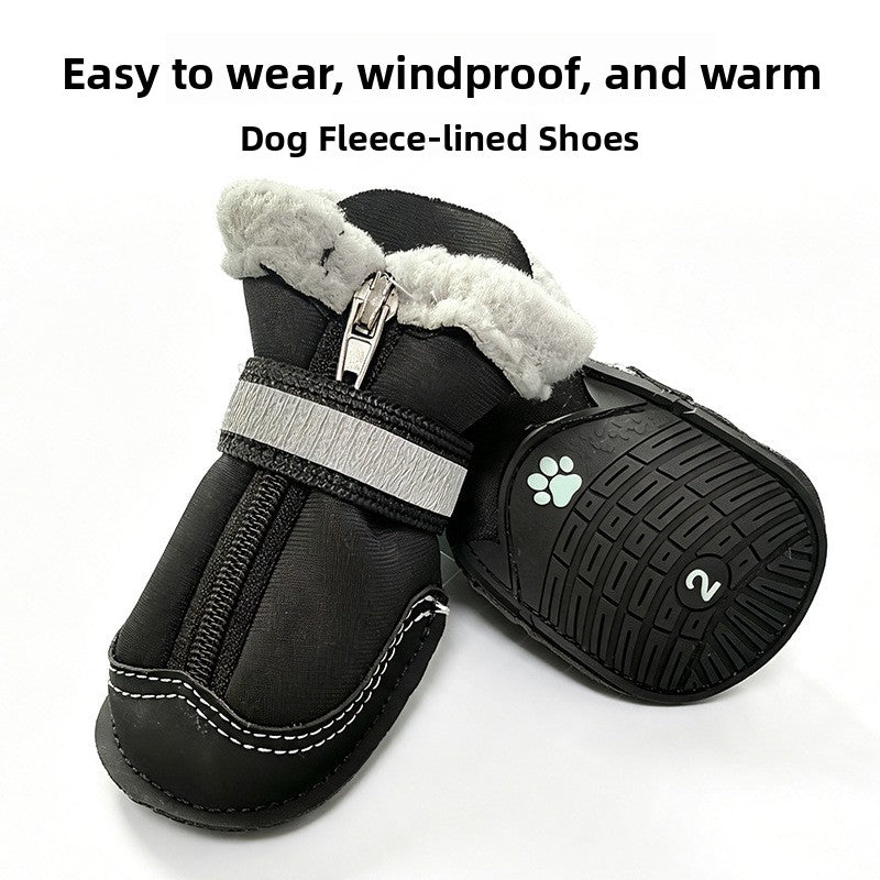 Winter velvet dog shoes reflective non-slip pet cotton shoes