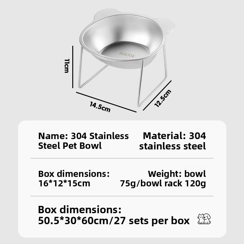 New stainless steel pet bowl, cat water and food bowl, pet neck-protecting elevated stand, dog bowl, for pets to drink and eat