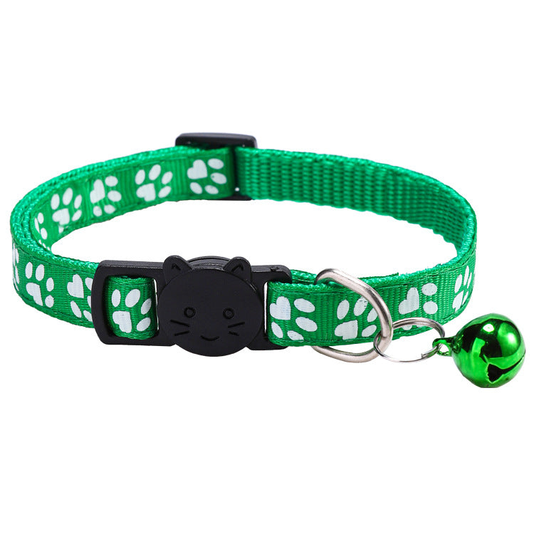 Cat Pet Collar with Bell, Colorful Paw Print Collar