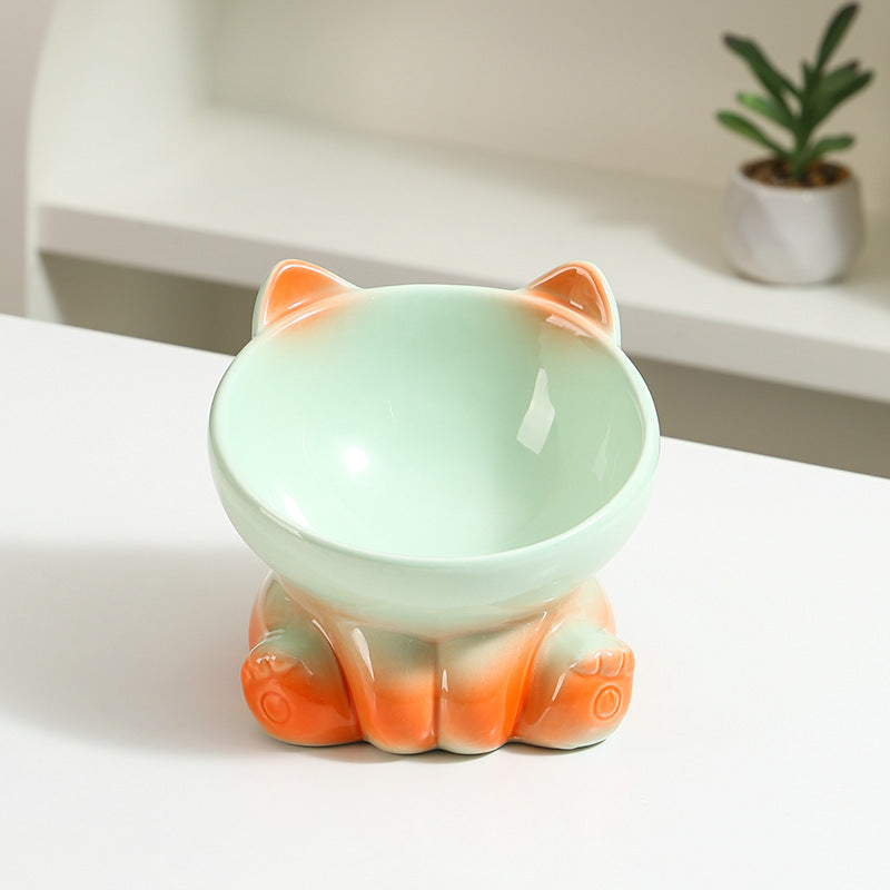 Ceramic Cat Bowl Angled Pet Food Dish