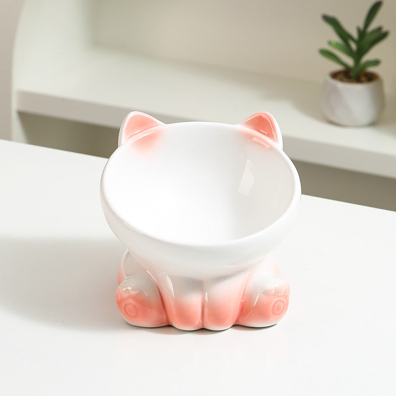 Ceramic Cat Bowl Angled Pet Food Dish
