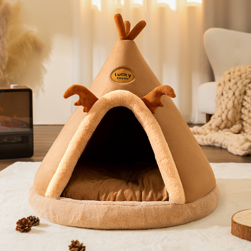 Autumn Winter Cat Tent Yurt Style Pet Kennel with Blanket