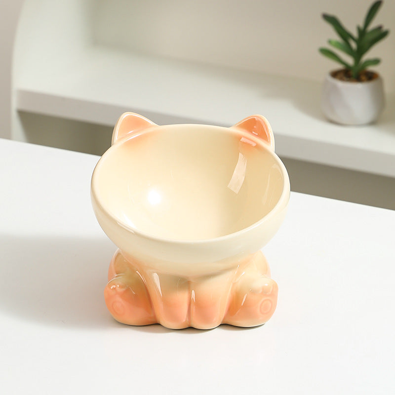 Ceramic Cat Bowl Angled Pet Food Dish