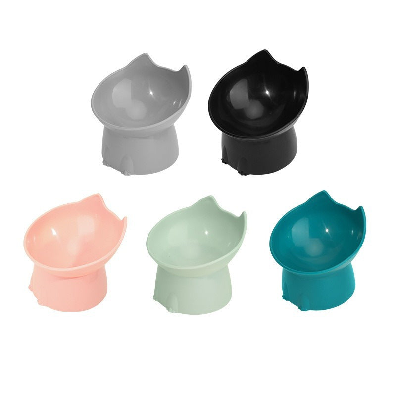 long-ear tall cat bowl large capacity tilt cartoon cat and dog neck protection anti-knock plastic raised pet bowl