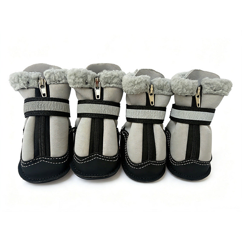 Winter velvet dog shoes reflective non-slip pet cotton shoes