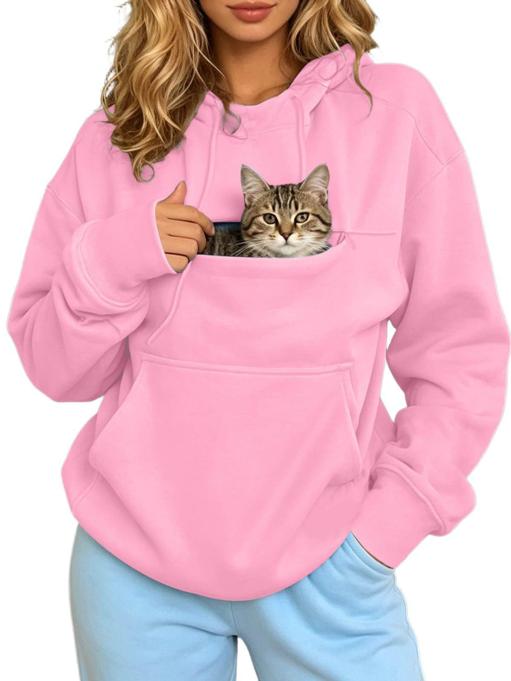 Autumn and Winter Warm Hooded Fleece Long-Sleeve Sweatshirt with Large Pockets for Men and Women Pet-Friendly
