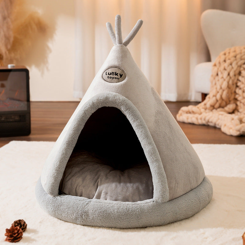 Autumn Winter Cat Tent Yurt Style Pet Kennel with Blanket