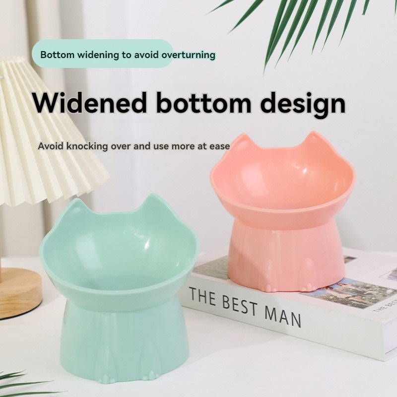 long-ear tall cat bowl large capacity tilt cartoon cat and dog neck protection anti-knock plastic raised pet bowl