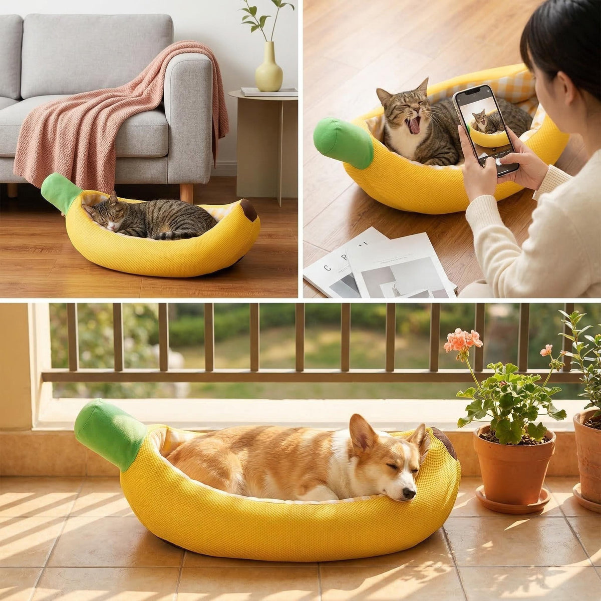 Banana Shape Pet Nest Semi-Enclosed Cat Dog Bed