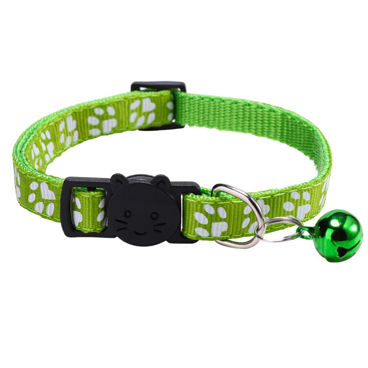 Cat Pet Collar with Bell, Colorful Paw Print Collar
