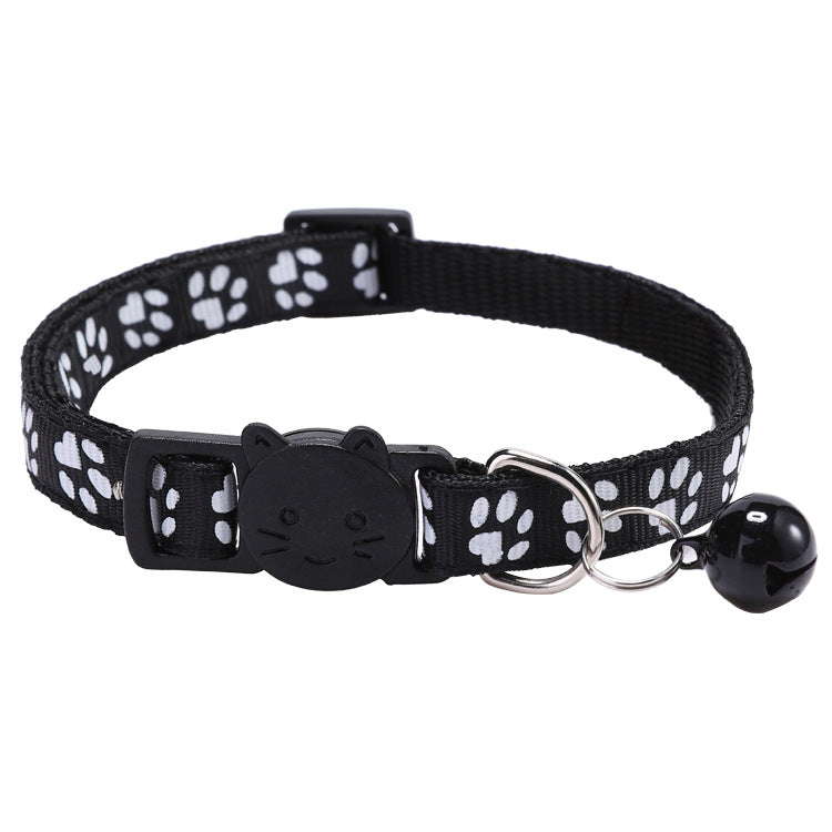 Cat Pet Collar with Bell, Colorful Paw Print Collar