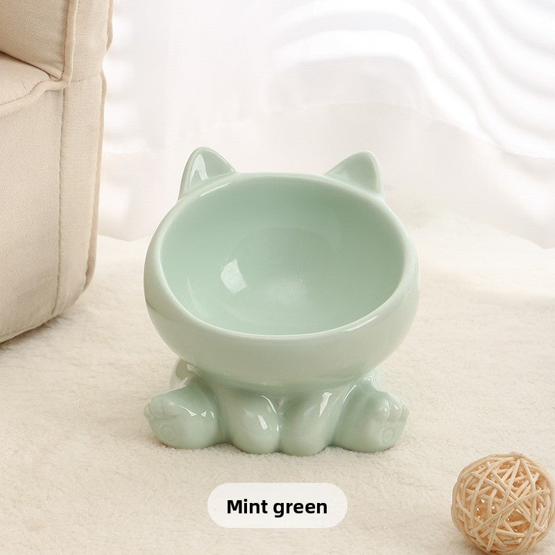 Ceramic Cat Bowl Angled Pet Food Dish