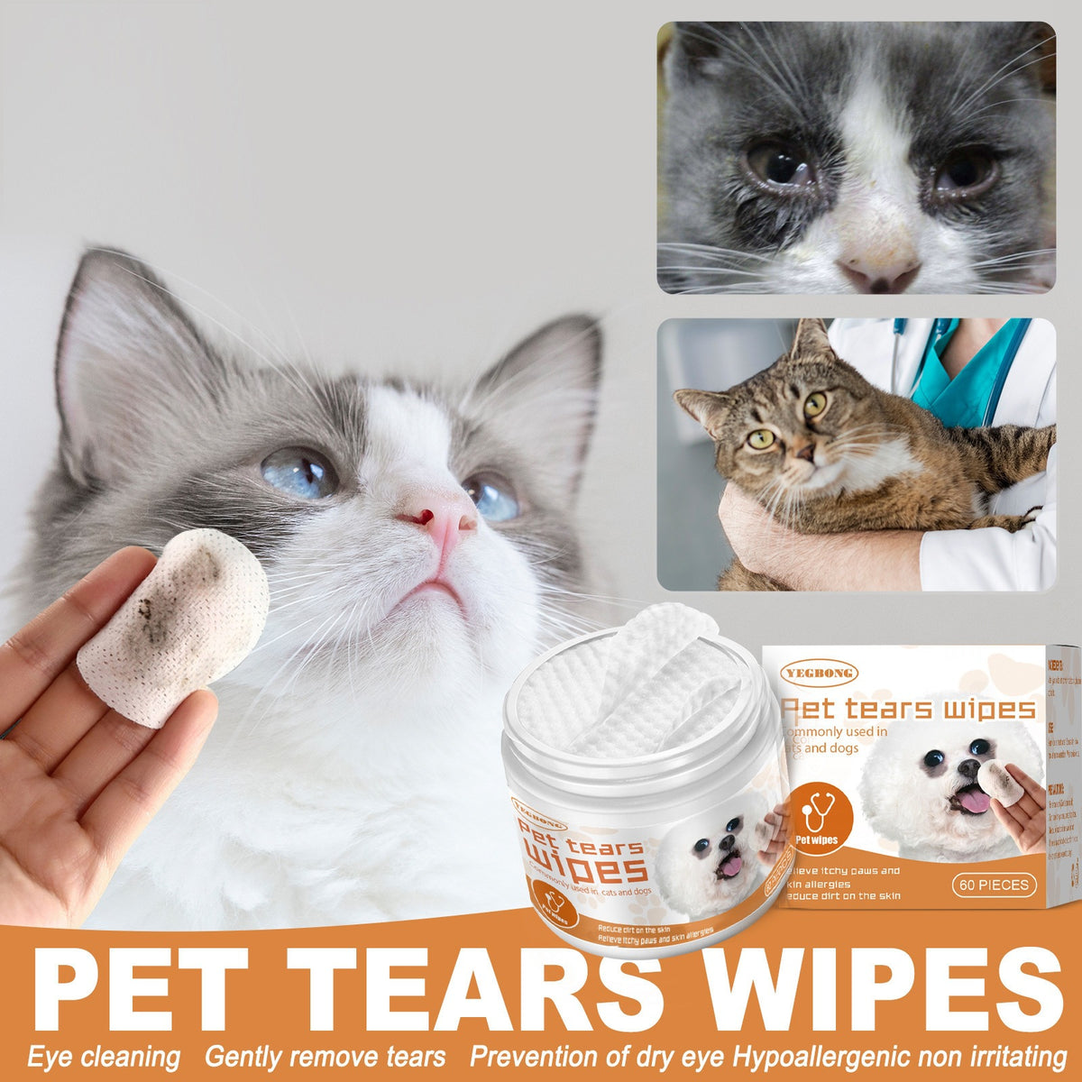 Pet Eye Cleaning Wipes for Tear Stain Removal