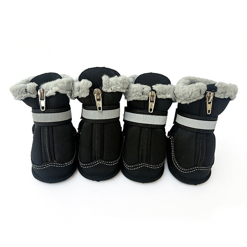 Winter velvet dog shoes reflective non-slip pet cotton shoes