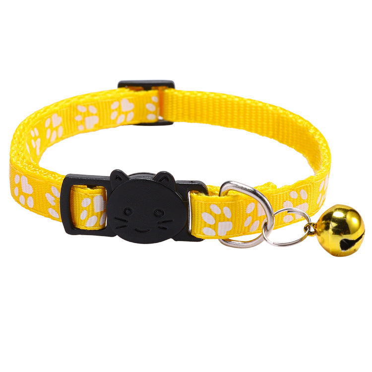 Cat Pet Collar with Bell, Colorful Paw Print Collar