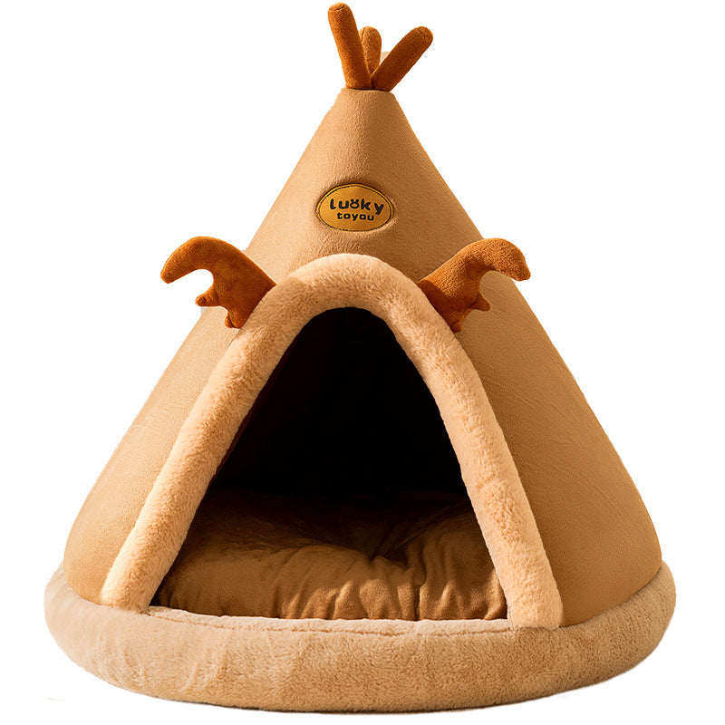Autumn Winter Cat Tent Yurt Style Pet Kennel with Blanket