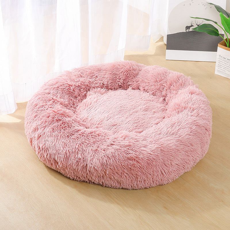 Round Plush Pet Bed for Dogs Cats Warm Cozy Dog Mat Nest