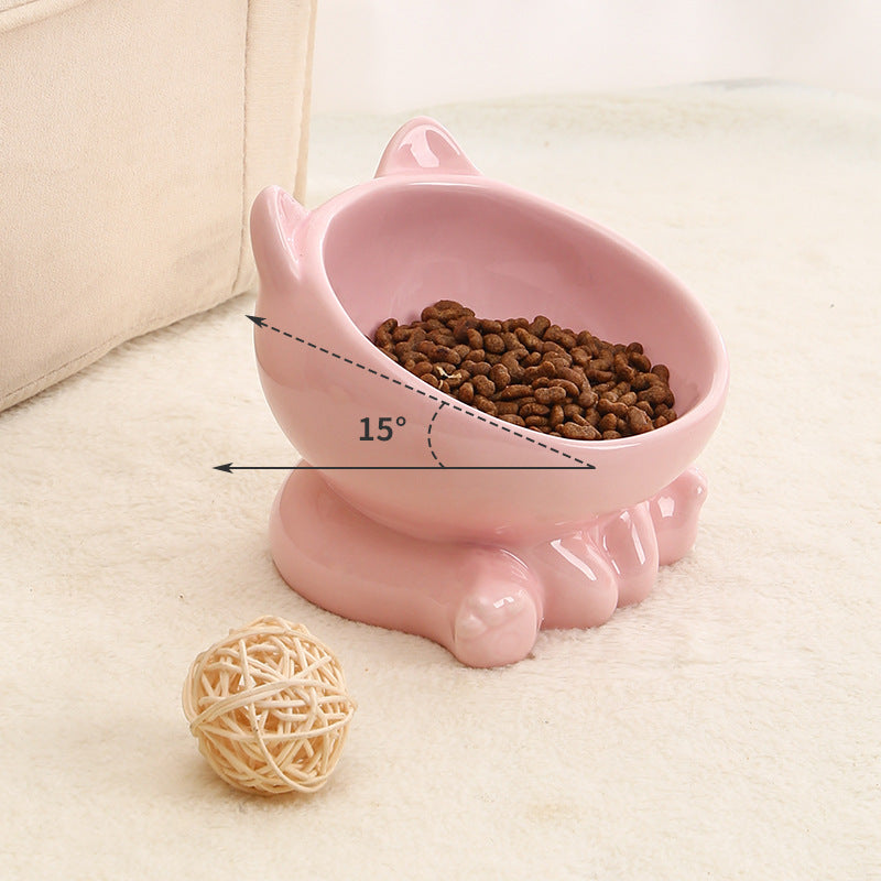 Ceramic Cat Bowl Angled Pet Food Dish