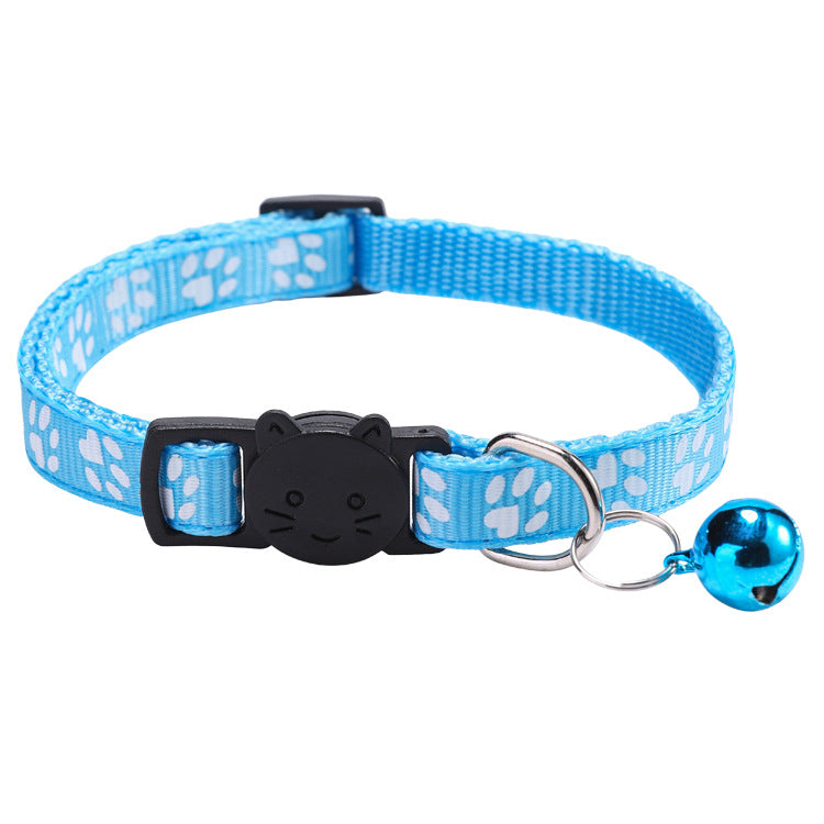 Cat Pet Collar with Bell, Colorful Paw Print Collar